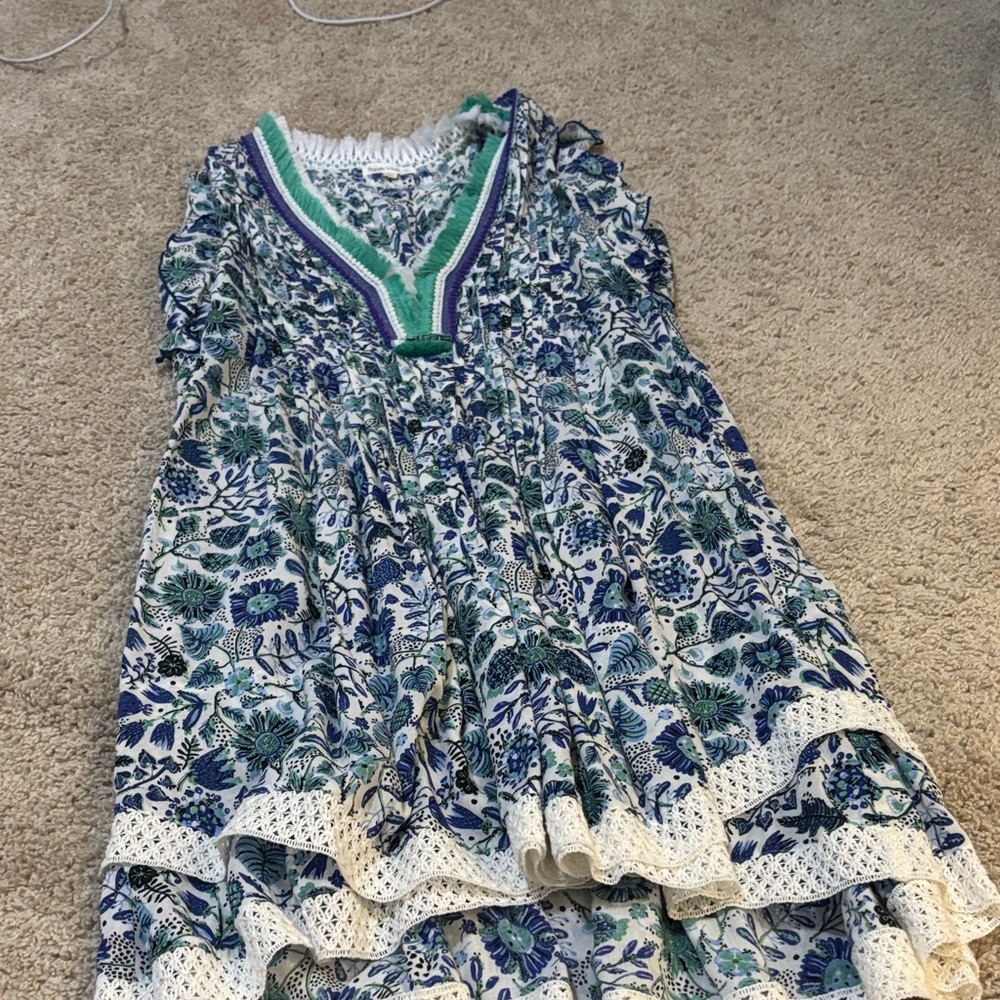 Poupette St. Barth Blue and Green Floral Dress